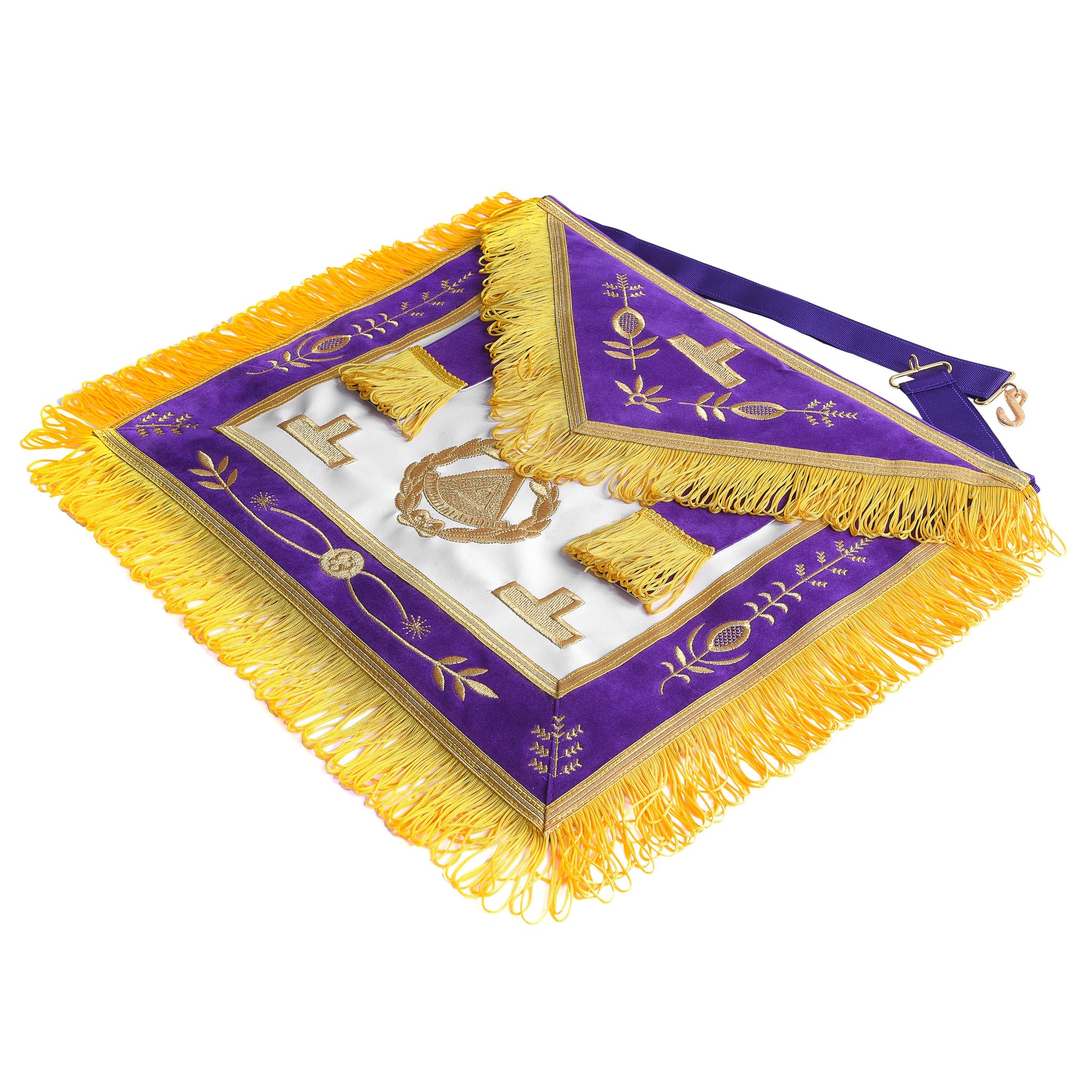 Blue Lodge Apron - Purple With Gold Emblem With Wreath - Bricks Masons