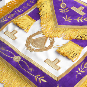 Blue Lodge Apron - Purple With Gold Emblem With Wreath - Bricks Masons