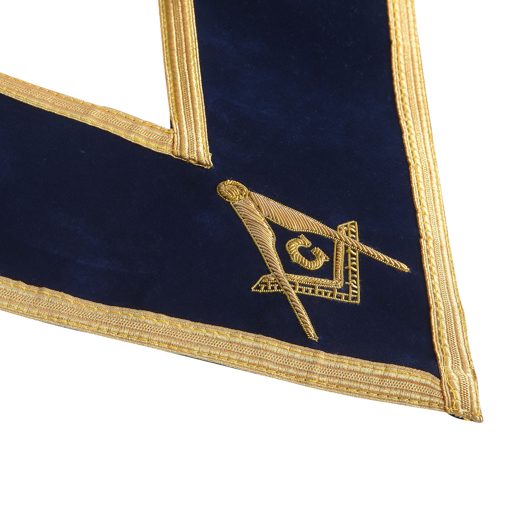 Master Mason Blue Lodge Collar - Dark Blue Velvet with Gold Braid Borders - Bricks Masons