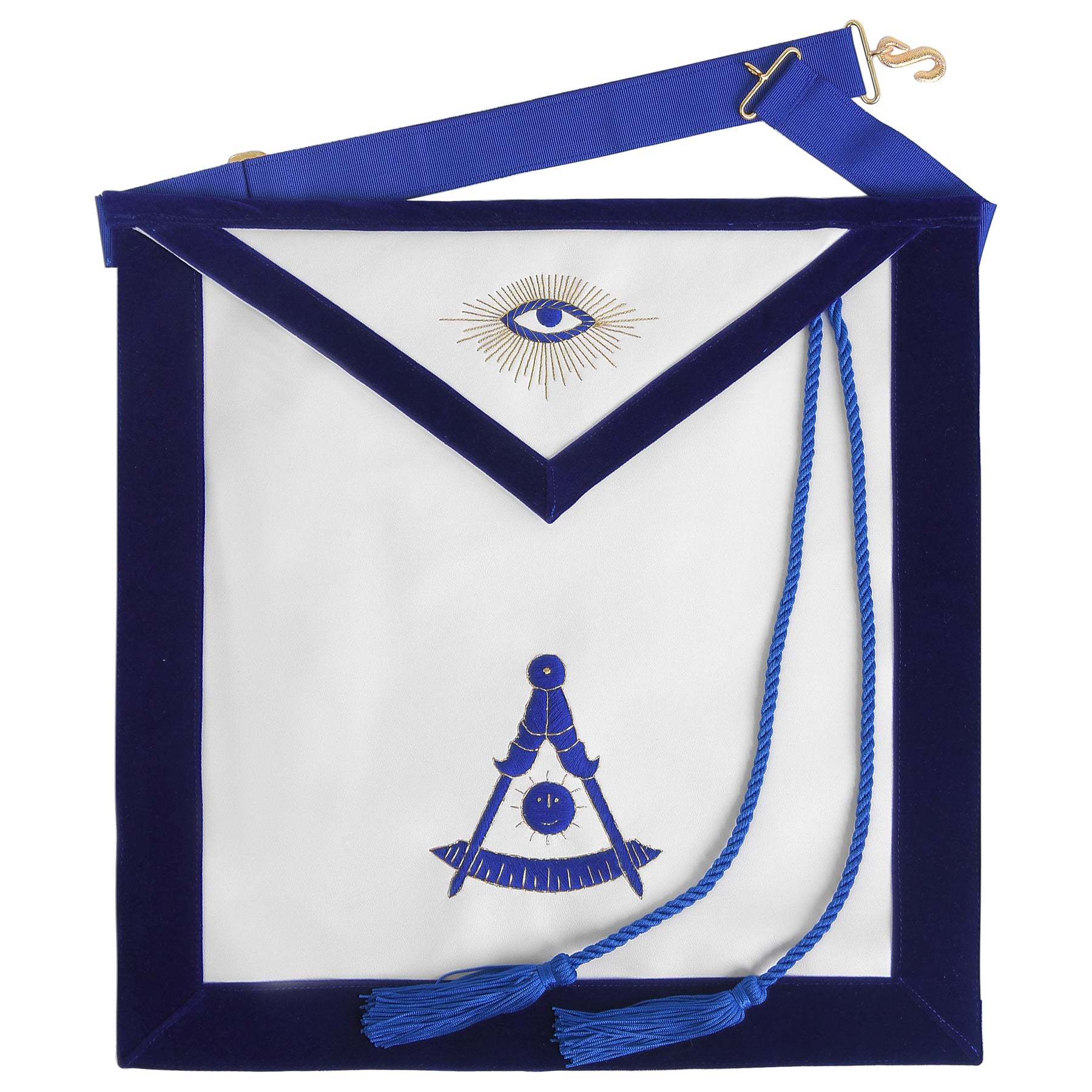 Past Master Blue Lodge California Regulation Apron - Blue Velvet With Hand Threaded Silk - Bricks Masons