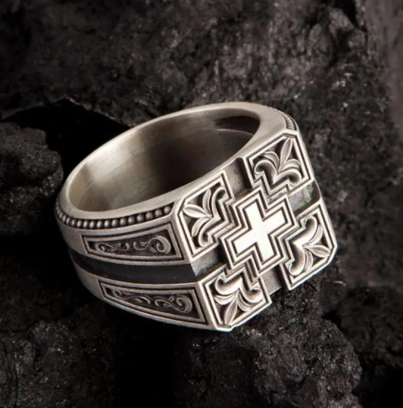 Knights Templar Commandery Ring - Silver Zinc Alloy With Cross - Bricks Masons