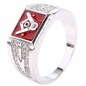 Master Mason Blue Lodge Ring - Square & Compass G  (Black/blue/red)