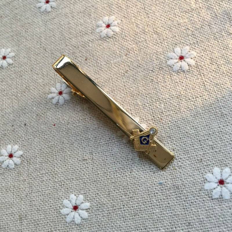 Master Mason Blue Lodge Tie Clip - Gold & Silver Rhinestone