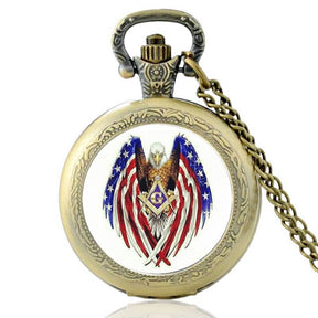 Master Mason Blue Lodge Pocket Watch - American Eagle Quartz