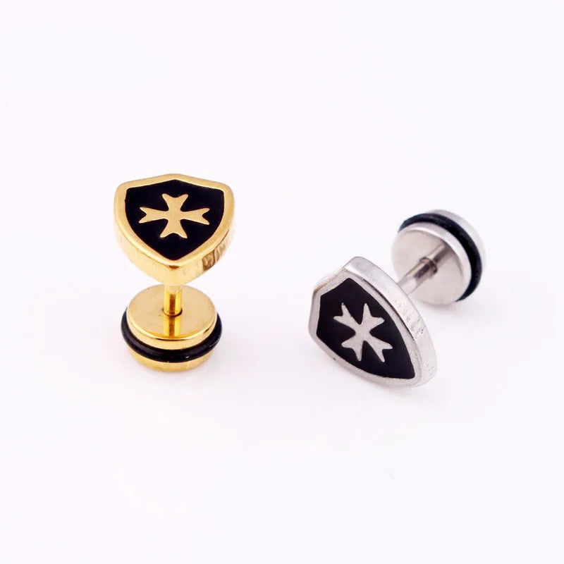 Knights Templar Commandery Earring - Templar Shield Stainless Steel