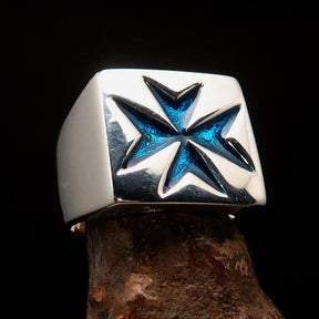 Order of Malta Commandery Ring - Silver & Light Blue Cross Sterling Silver