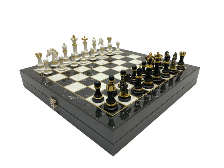 Past Master Blue Lodge California Regulation Chess Set - Black Marble Pattern - Bricks Masons