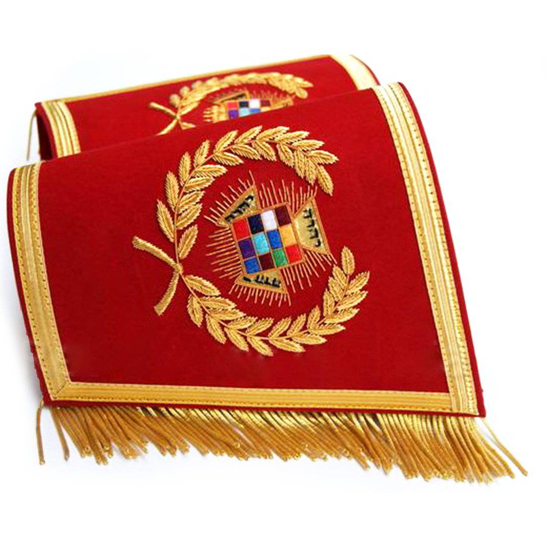 Past High Priest Royal Arch Chapter Cuff - Red Hand Embroidered with Fringe