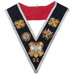 32nd Degree Scottish Rite Collar - Black Moire Silver Braid - Bricks Masons