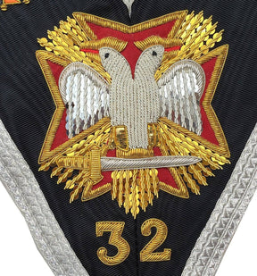 32nd Degree Scottish Rite Collar - Black Moire Silver Braid - Bricks Masons