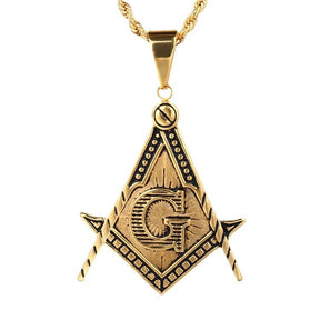 Master Mason Blue Lodge Pendant - Gold and Black Titanium Steel Square & Compass G - Bricks Masons