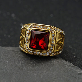 Master Mason Blue Lodge Ring - Gold Stainless Steel With Red Gemstone - Bricks Masons