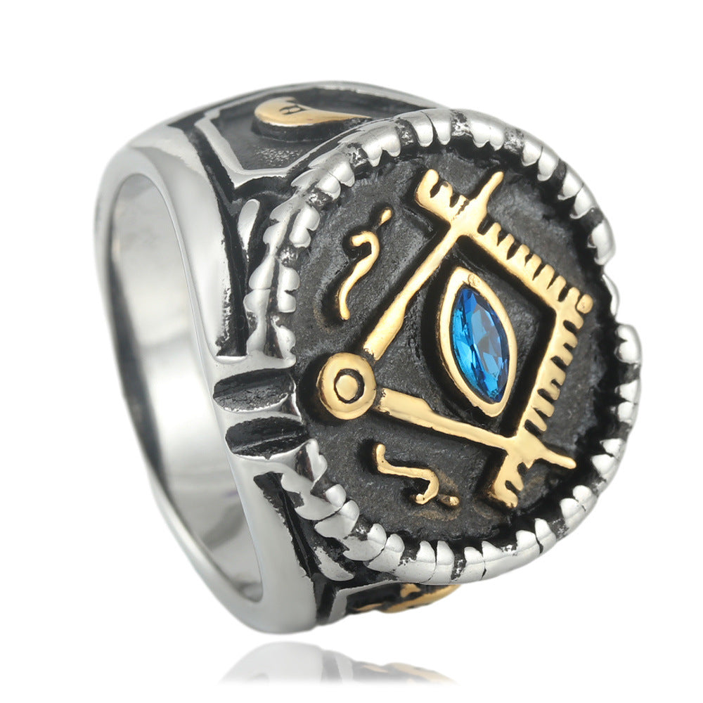 Master Mason Blue Lodge Ring - Stainless Steel With Square & Compass Various Colors - Bricks Masons