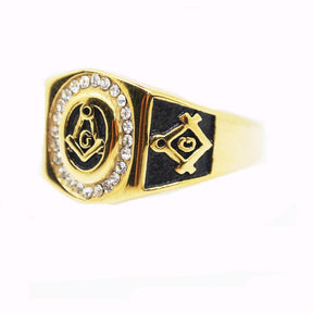 Master Mason Blue Lodge Ring - Golden Stainless Steel Square & Compass G - Bricks Masons