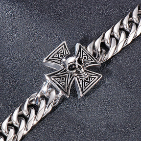 Knights Templar Commandery Bracelet - Silver Stainless Steel Skull - Bricks Masons