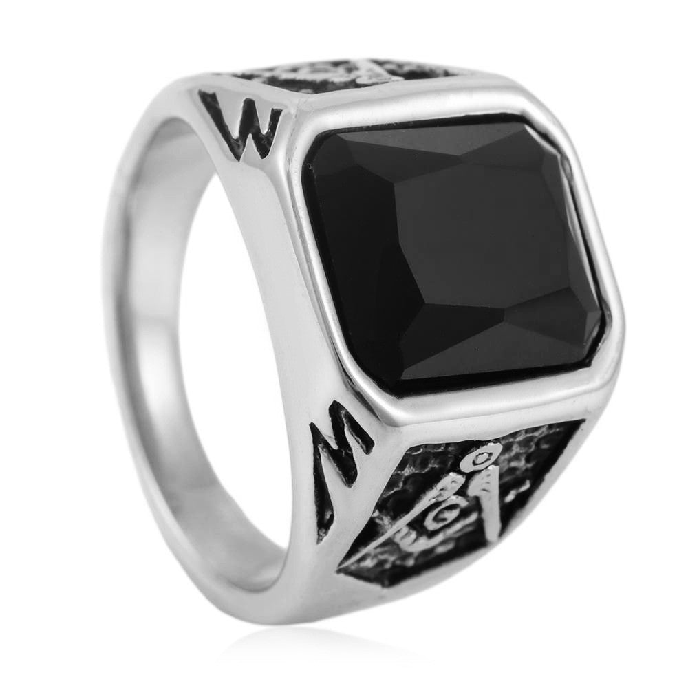 Master Mason Blue Lodge Ring - Black Large Stone - Bricks Masons