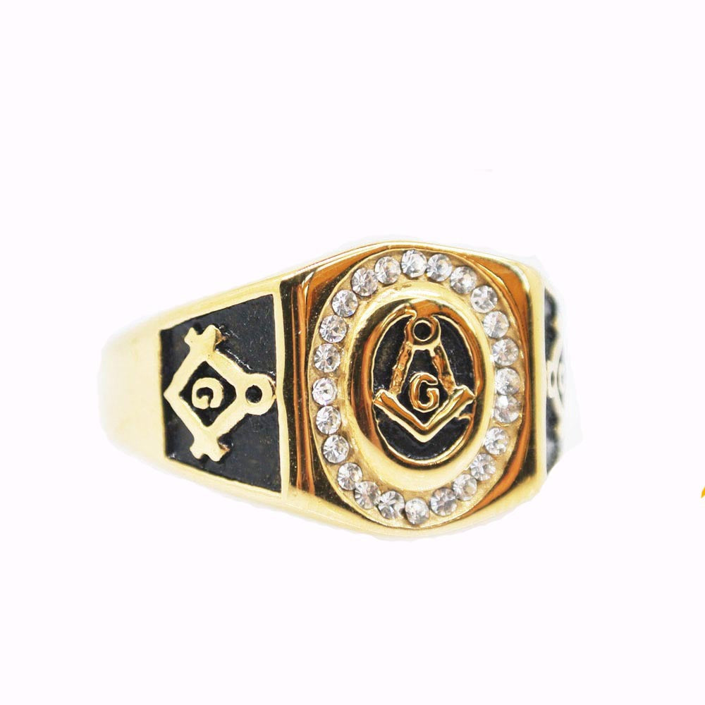 Master Mason Blue Lodge Ring - Golden Stainless Steel Square & Compass G - Bricks Masons