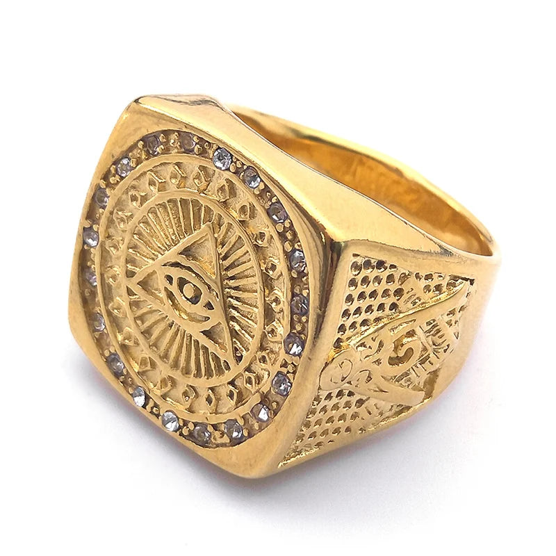 Eye Of Providence Ring - Stainless Steel Gold Color - Bricks Masons