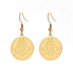 Master Mason Blue Lodge Earring - 7g Stainless Steel Gold Plated - Bricks Masons