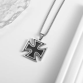 Knights Templar Commandery Necklace - Black & Silver Stainless Steel Cross