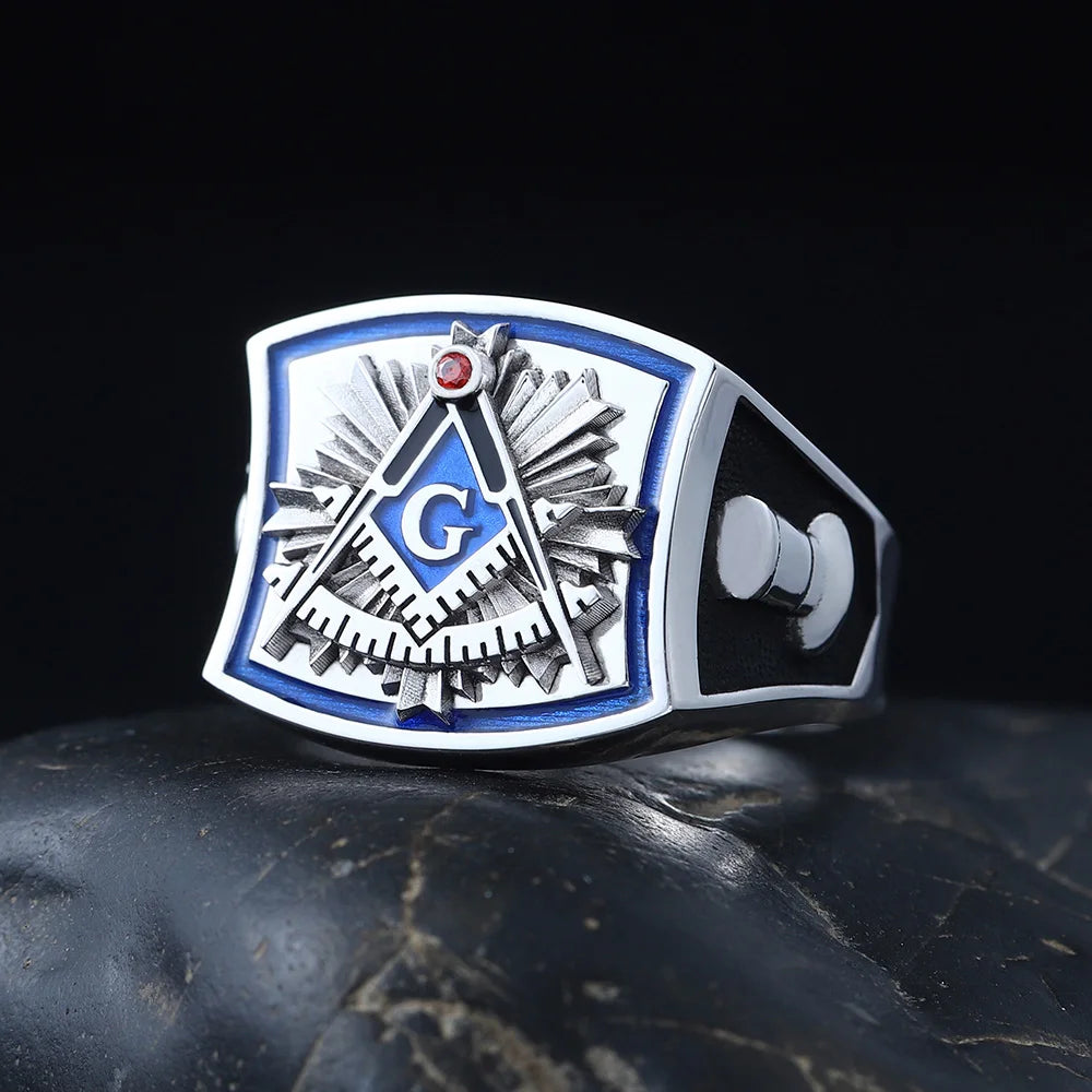 Past Master Blue Lodge Ring - Square & Compass Quadrant G Sterling Silver Ring