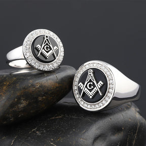 Master Mason Blue Lodge Ring - Square & Compass G Sterling Silver Ring