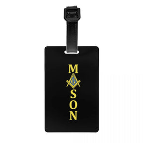 Master Mason Blue Lodge Luggage Tag -  Privacy Strap for Travel Bags - Bricks Masons