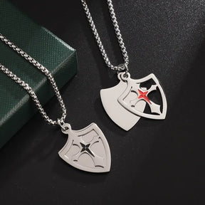 Knights Templar Commandery Necklace - Stainless Steel With Red/Black Cross - Bricks Masons