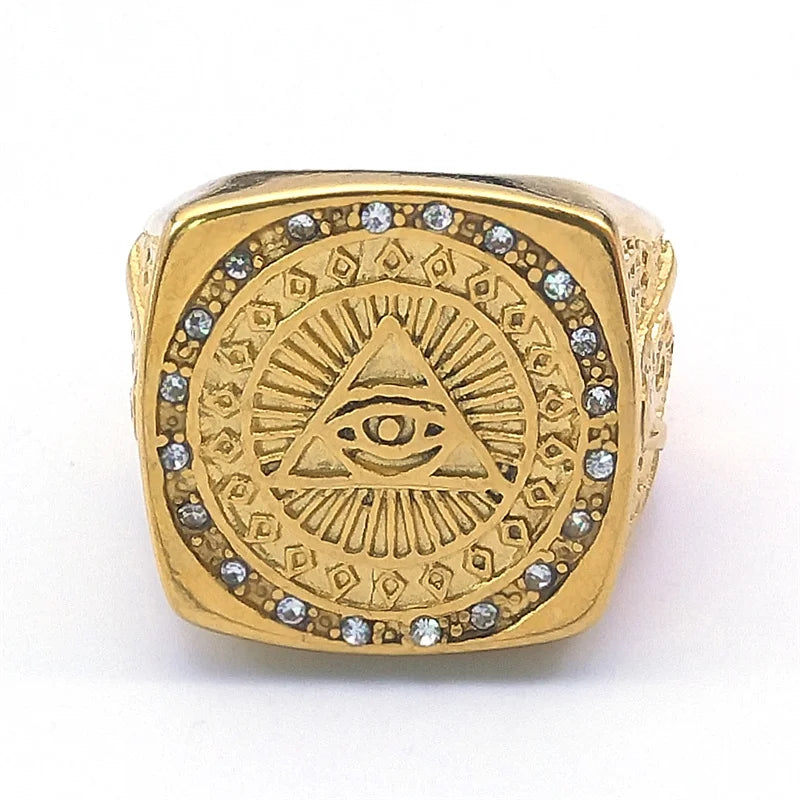 Eye Of Providence Ring - Stainless Steel Gold Color - Bricks Masons