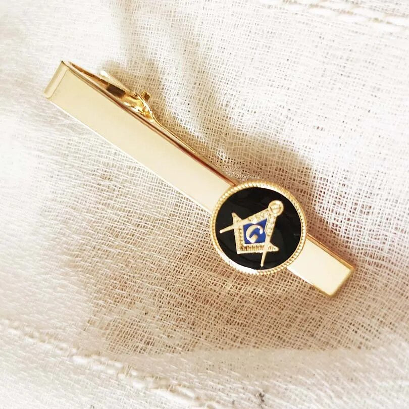 Master Mason Blue Lodge Tie Clip - Gold Bar With Black - Bricks Masons