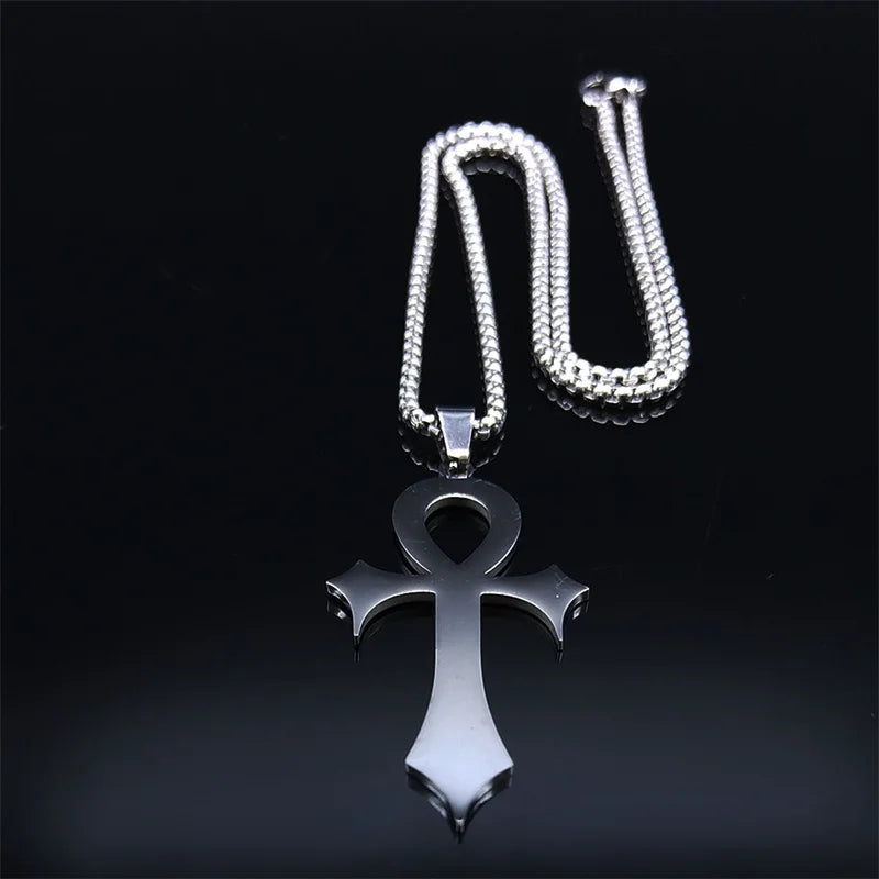 Ankh Cross Amulet Pendant Egyptian Necklace Women Stainless Steel Symbol of Life - Bricks Masons