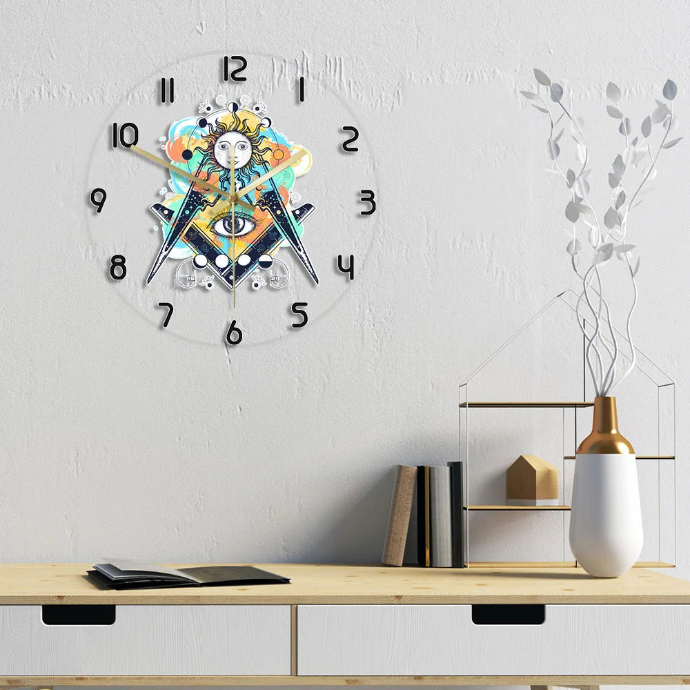 Master Mason Blue Lodge Clock - LED Printed All Seeing Eye - Bricks Masons