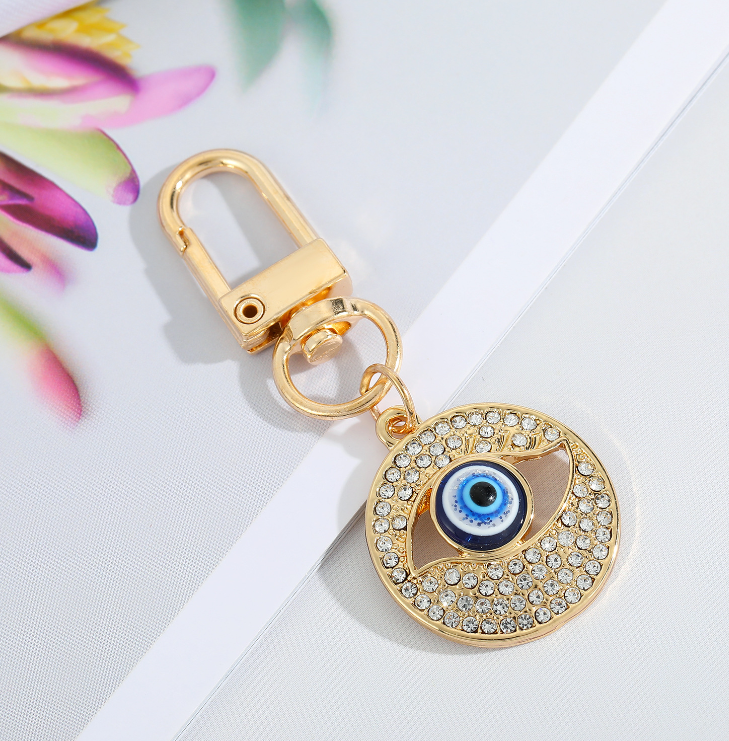 Eye Of Providence Keychain - Gold Round With Blue All-Seeing Eye - Bricks Masons