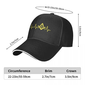 Master Mason Blue Lodge Baseball Cap - Black Adjustable with EKG Heartbeat S&C G - Bricks Masons