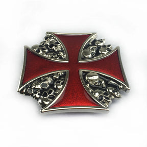 Knights Templar Commandery Belt Buckle - Skull Skeleton Background - Bricks Masons