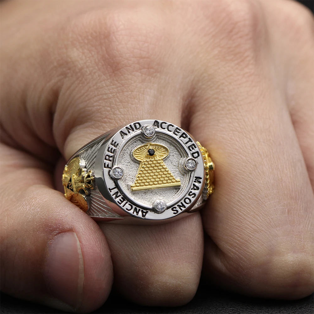 Master Mason Blue Lodge Ring - Ancient Free & Accepted Masons Sterling Silver - Bricks Masons