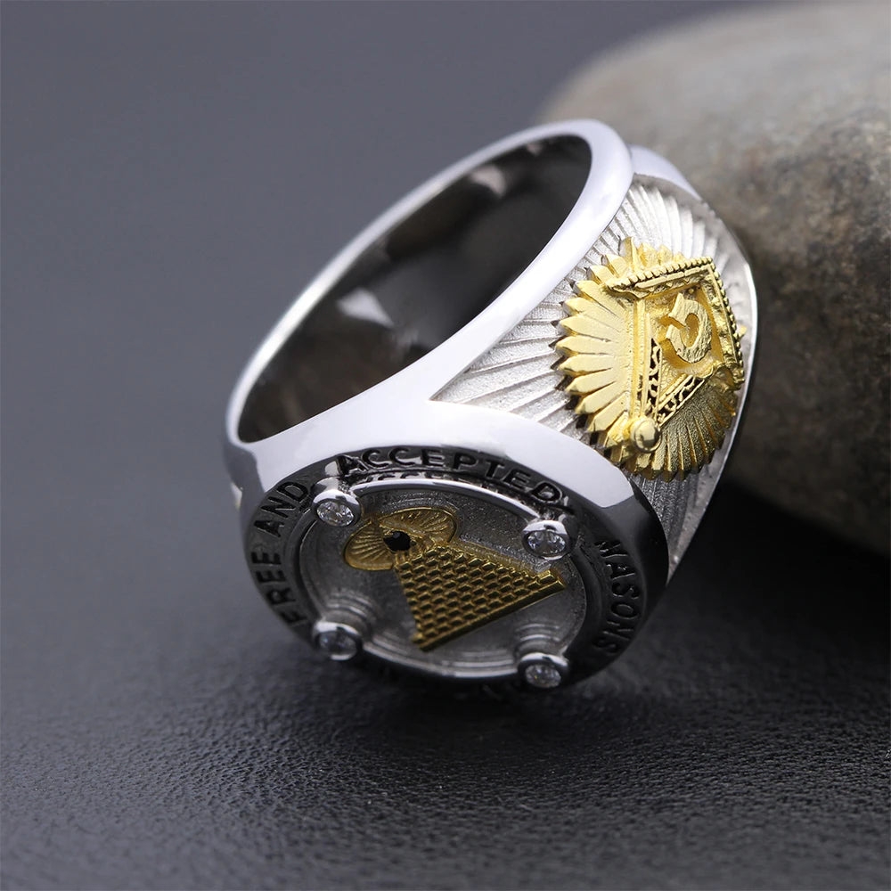 Master Mason Blue Lodge Ring - Ancient Free & Accepted Masons Sterling Silver - Bricks Masons