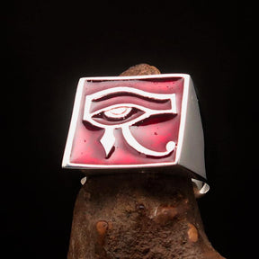 Ancient Egypt Keychain - Red Squared Eye of Horus Sterling Silver - Bricks Masons