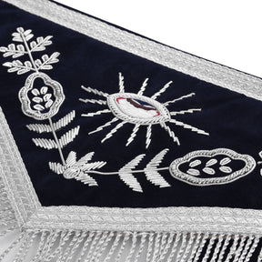 Assistant Secretary Blue Lodge Officer Apron - Dark Blue With Silver Hand Embroidery Bullion - Bricks Masons