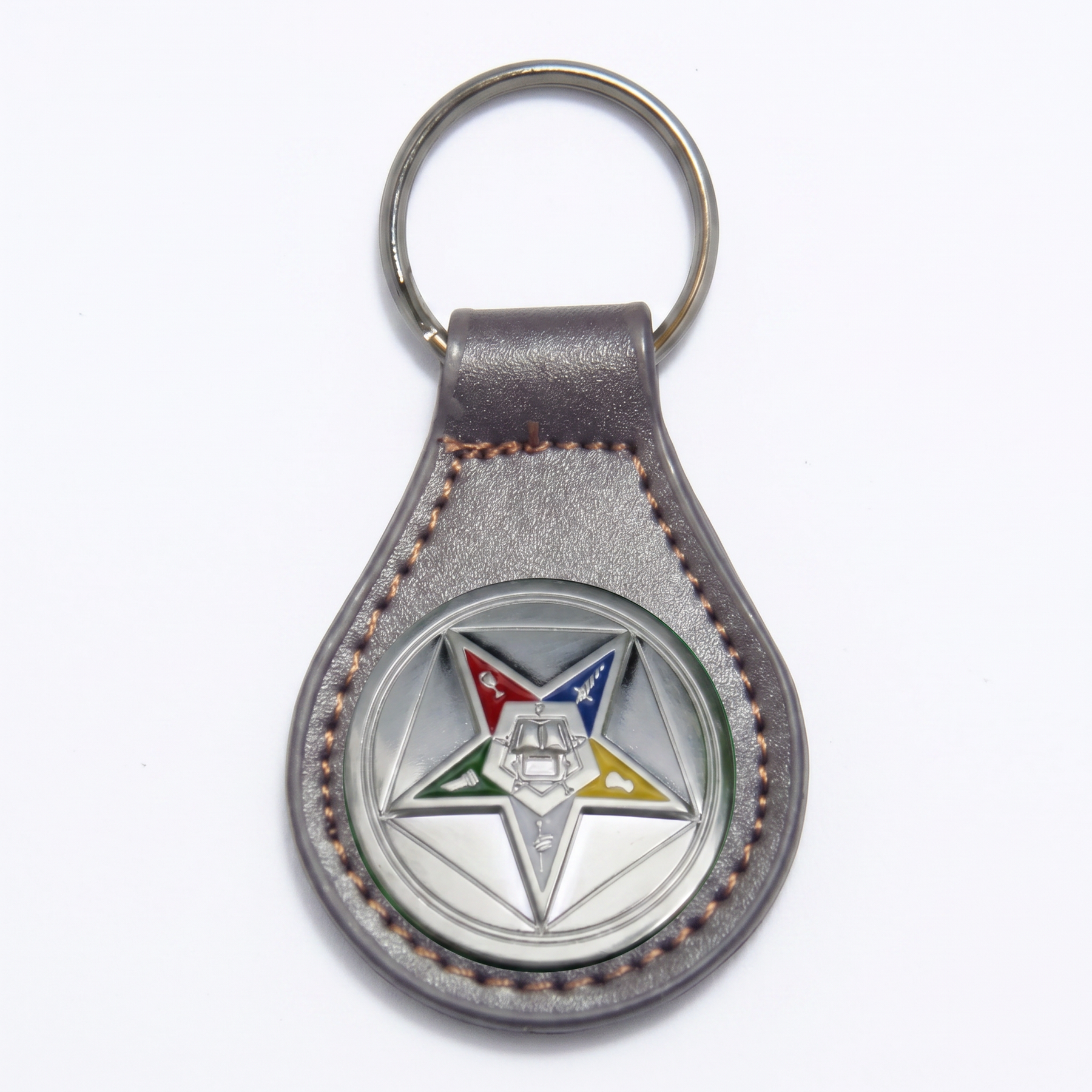OES Keychain - Black & Brown Leather - Bricks Masons