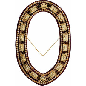 Daughters of Sphinx Chain Collar - Gold Plated on Maroon Velvet - Bricks Masons