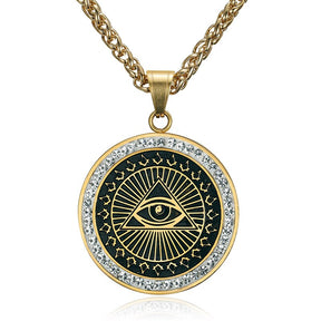 Master Mason Blue Lodge Pendant - Square and Compass Round Gold zircon - Bricks Masons