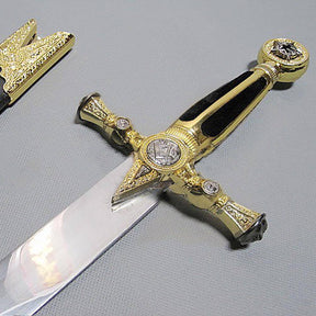 Fellowcraft Blue Lodge Sword - Square Compass Gold Knife W/ Scabbard Gold 25.3" - Bricks Masons
