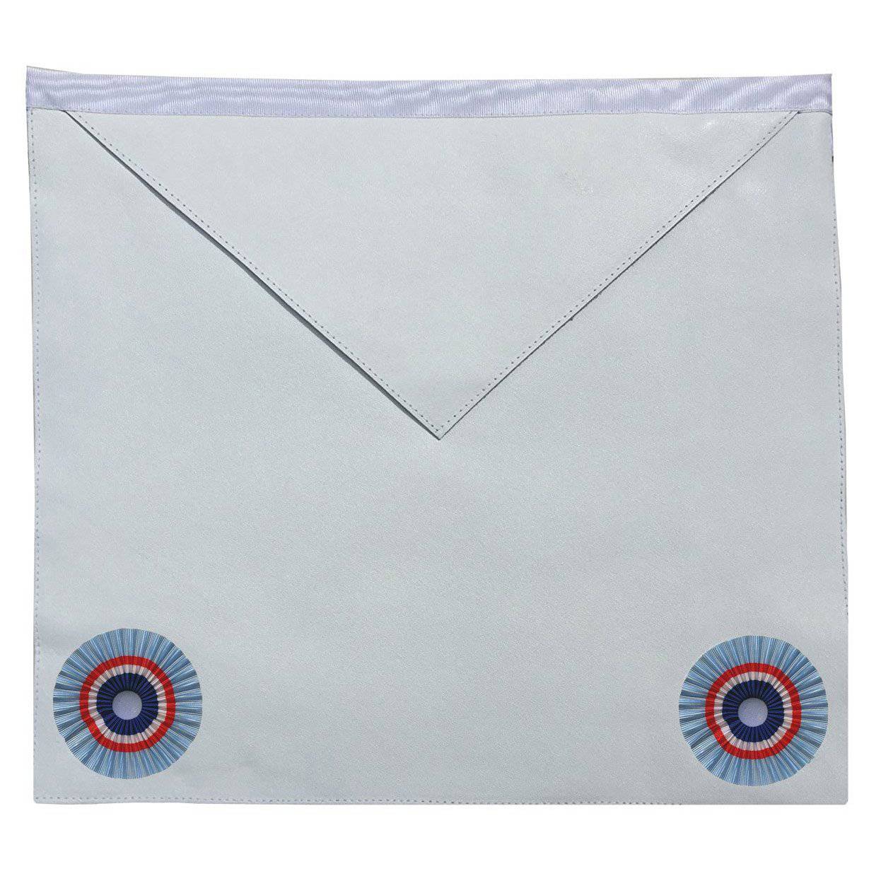 Fellowcraft Emulation Rite Apron - White with Two Rosettes - Bricks Masons