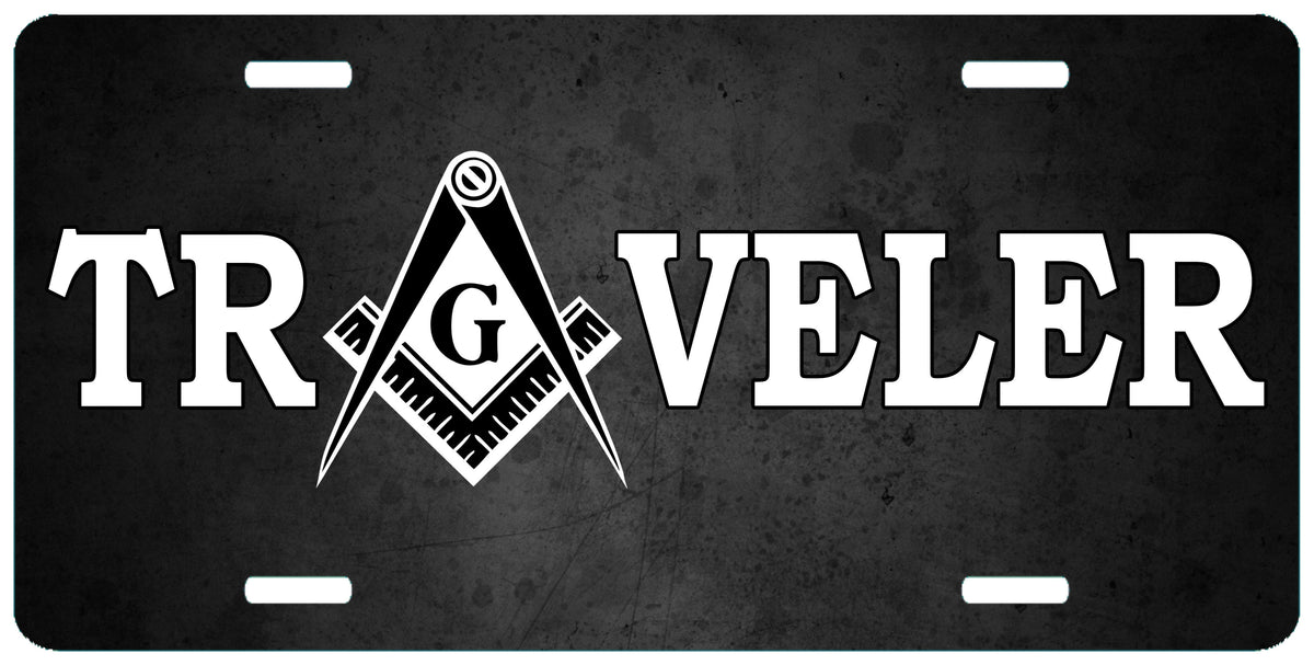 Master Mason Blue Lodge License Plate Frame - Traveler Mason High Gloss Aluminum - Bricks Masons