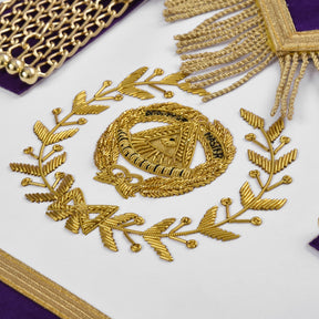 Grand Master Blue Lodge Apron - Purple Velvet Gold Bullion With Golden Braid Fringe - Bricks Masons