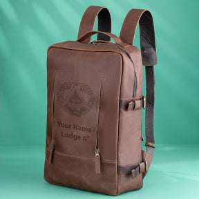 Grand Master Blue Lodge Backpack - Genuine Brown Leather - Bricks Masons