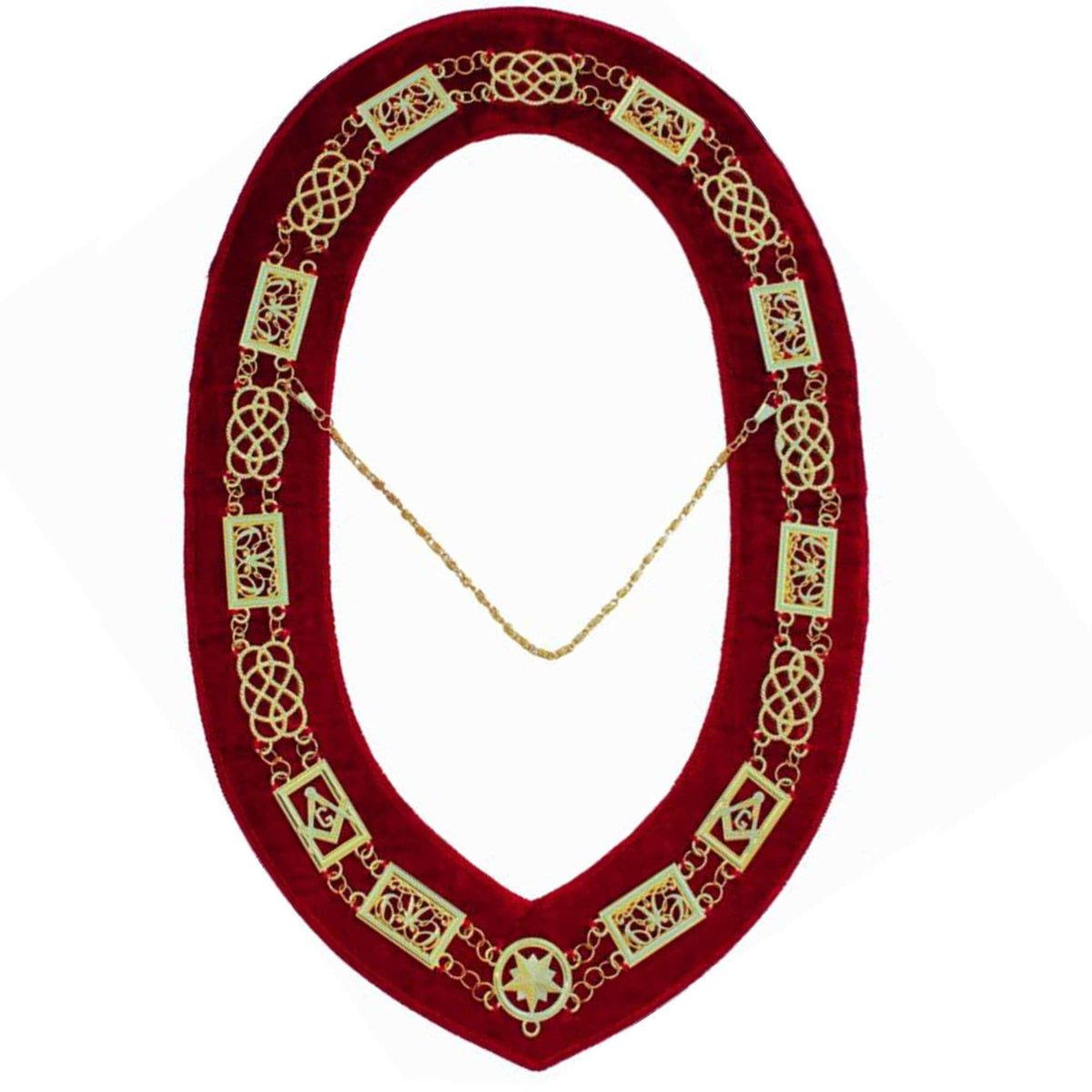 Grand Officers Blue Lodge Chain Collar - Gold Plated On Red Velvet - Bricks Masons
