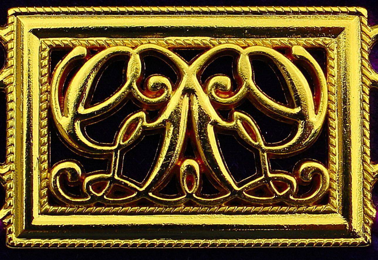 Grand Officers Blue Lodge Chain Collar - Gold Plated with Rhinestones on Red Velvet - Bricks Masons