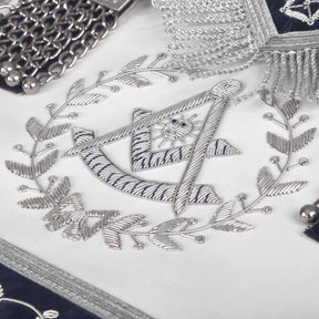 Grand Past Master Blue Lodge Apron - Blue Velvet With Silver Rayon Fringe - Bricks Masons